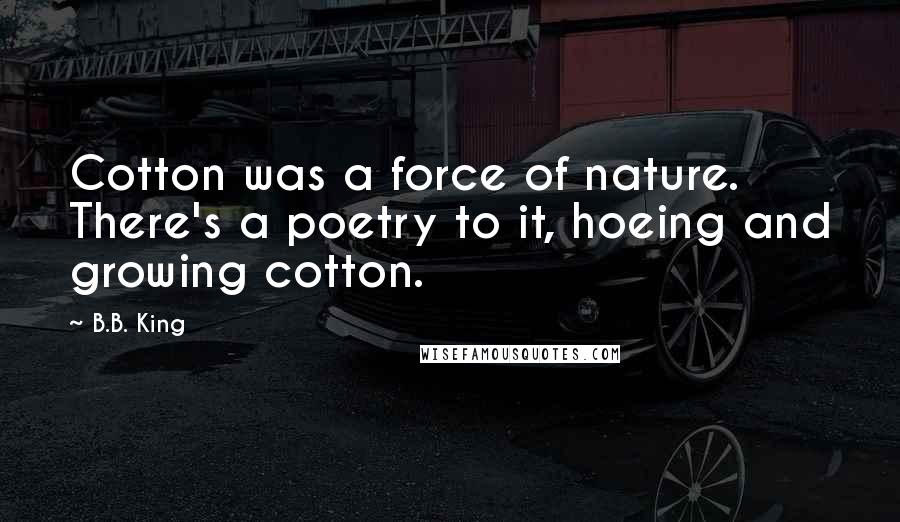B.B. King quotes: Cotton was a force of nature. There's a poetry to it, hoeing and growing cotton.
