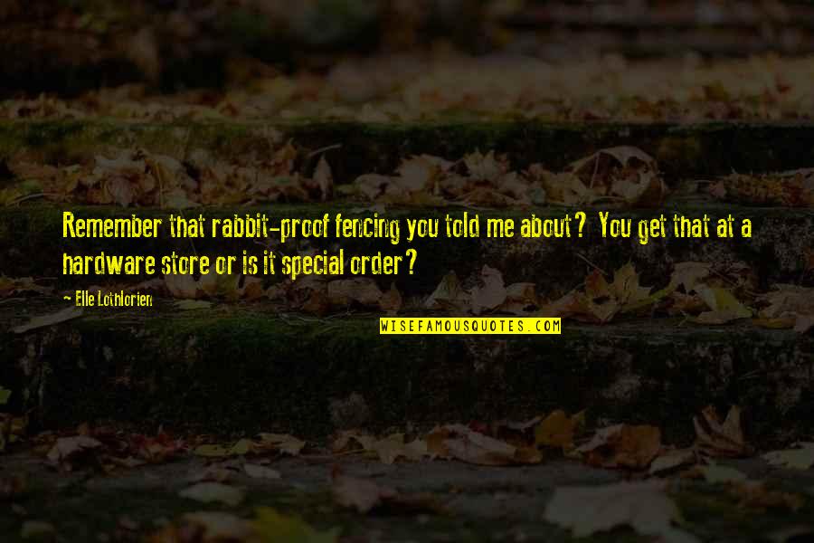 B Rabbit Quotes By Elle Lothlorien: Remember that rabbit-proof fencing you told me about?