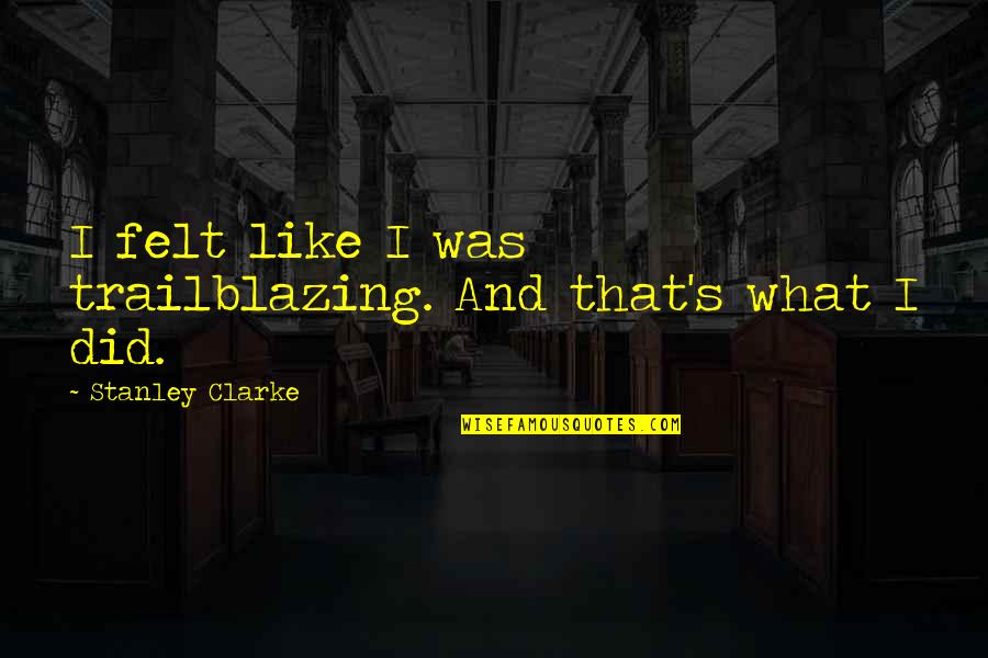 B02 Quotes By Stanley Clarke: I felt like I was trailblazing. And that's B02 Quotes By Stanley Clarke: I felt like I was trailblazing. And that's