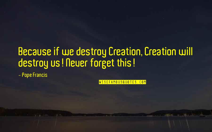 Babini Zybi Quotes By Pope Francis: Because if we destroy Creation, Creation will destroy