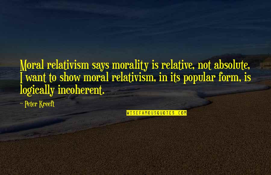 Babits Quotes By Peter Kreeft: Moral relativism says morality is relative, not absolute,