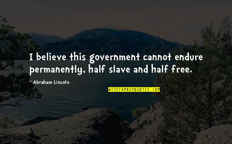 Baby Cousin Sister Quotes By Abraham Lincoln: I believe this government cannot endure permanently, half