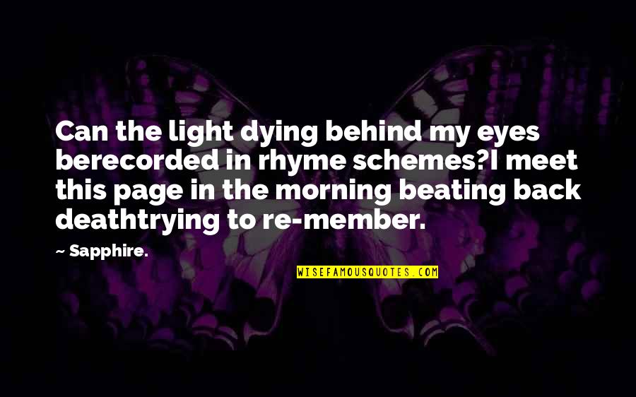 Back Beating Quotes By Sapphire.: Can the light dying behind my eyes berecorded