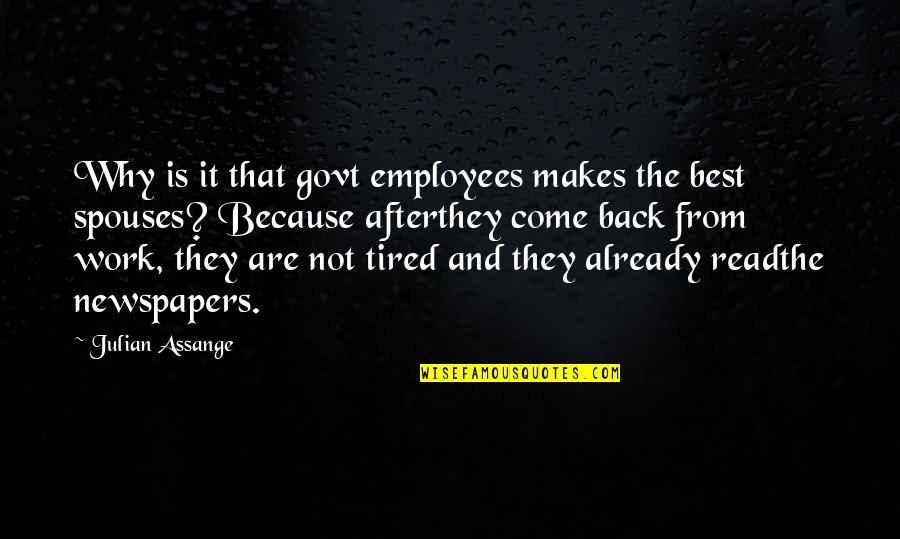 Back From Work Quotes By Julian Assange: Why is it that govt employees makes the