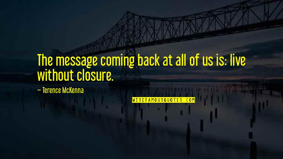 Back Then And Now Quotes By Terence McKenna: The message coming back at all of us Back Then And Now Quotes By Terence McKenna: The message coming back at all of us