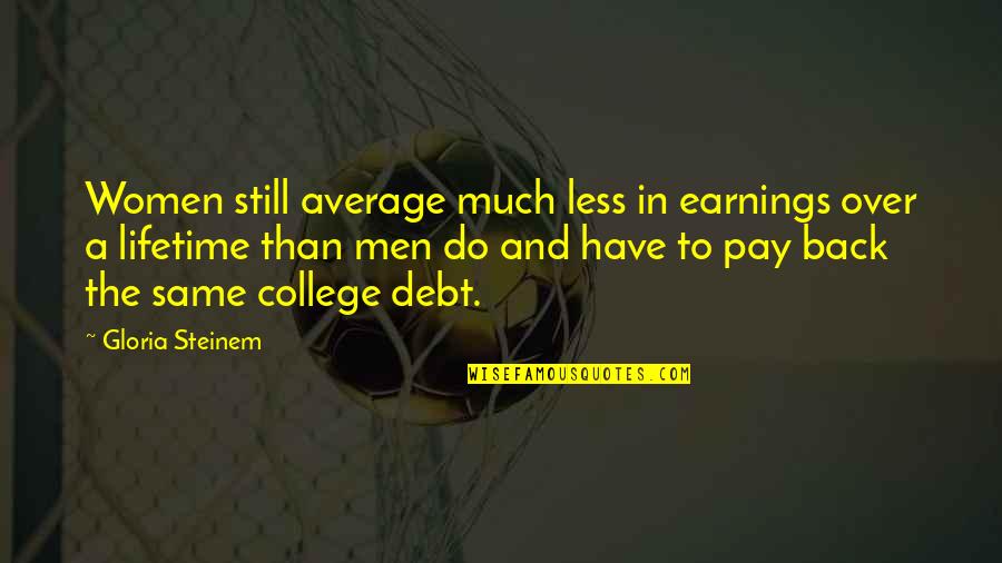 Back To College Quotes By Gloria Steinem: Women still average much less in earnings over