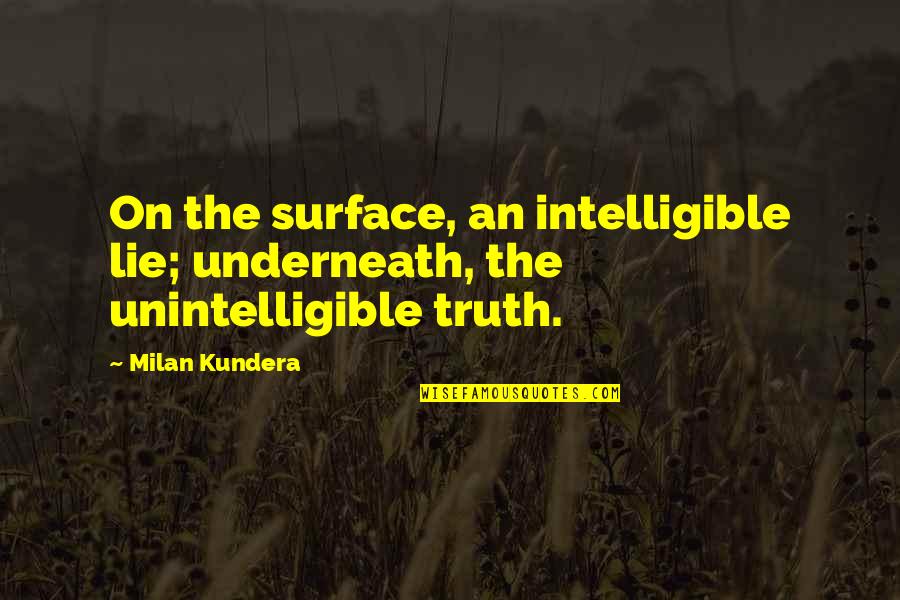 Back To Single Life Again Quotes By Milan Kundera: On the surface, an intelligible lie; underneath, the