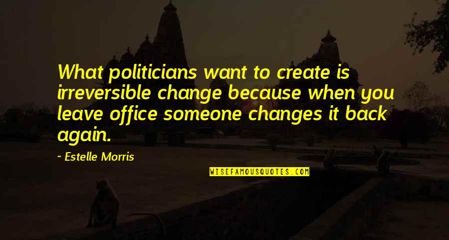 Back To You Quotes By Estelle Morris: What politicians want to create is irreversible change