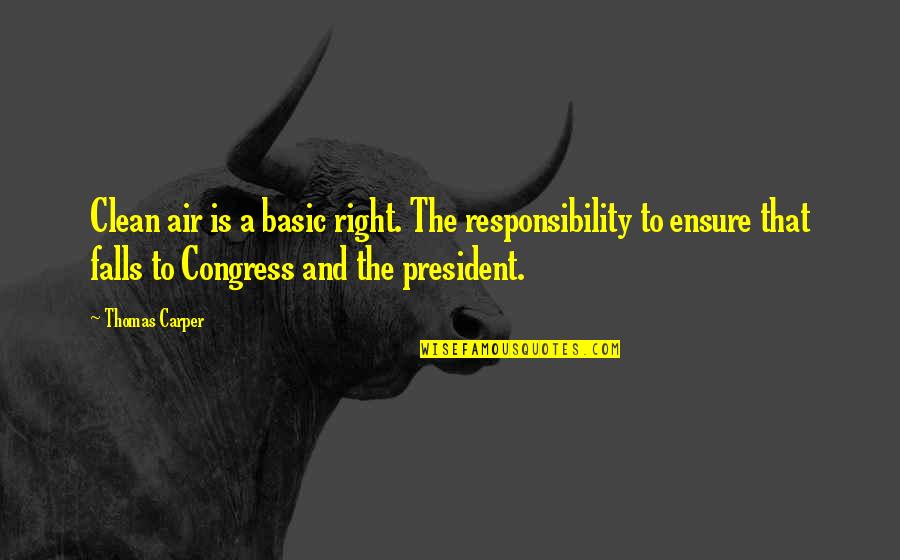 Backhanded Motivational Quotes By Thomas Carper: Clean air is a basic right. The responsibility Backhanded Motivational Quotes By Thomas Carper: Clean air is a basic right. The responsibility