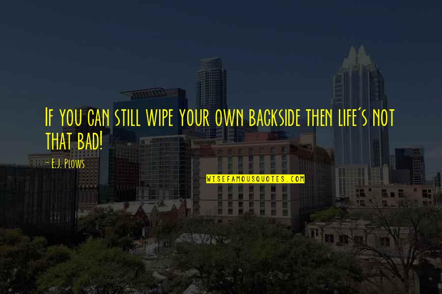 Backside's Quotes By E.J. Plows: If you can still wipe your own backside
