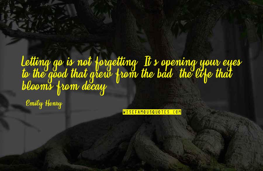 Bad Eyes Quotes By Emily Henry: Letting go is not forgetting. It's opening your