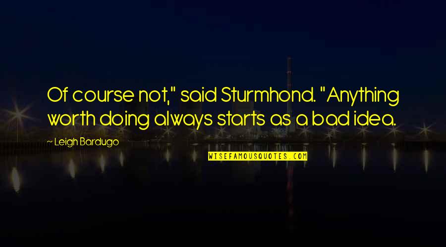 Bad Idea Quotes By Leigh Bardugo: Of course not," said Sturmhond. "Anything worth doing