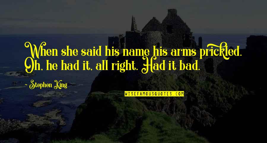 Bad Name Quotes By Stephen King: When she said his name his arms prickled.