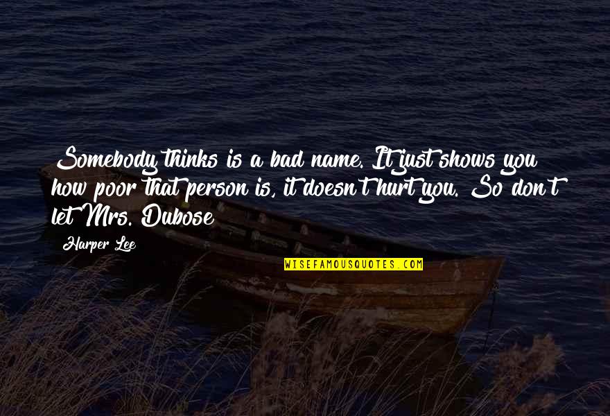Bad Person Quotes By Harper Lee: Somebody thinks is a bad name. It just