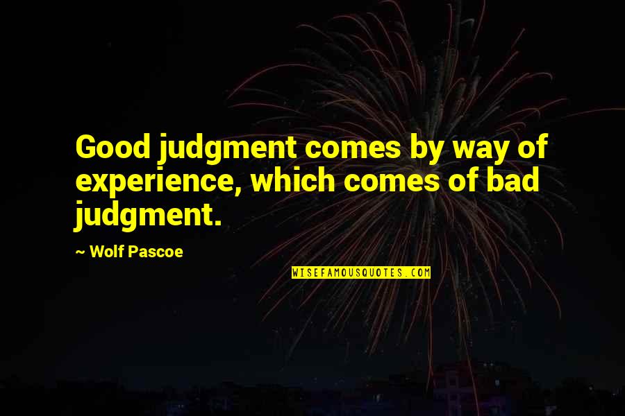 Bad Science Quotes By Wolf Pascoe: Good judgment comes by way of experience, which