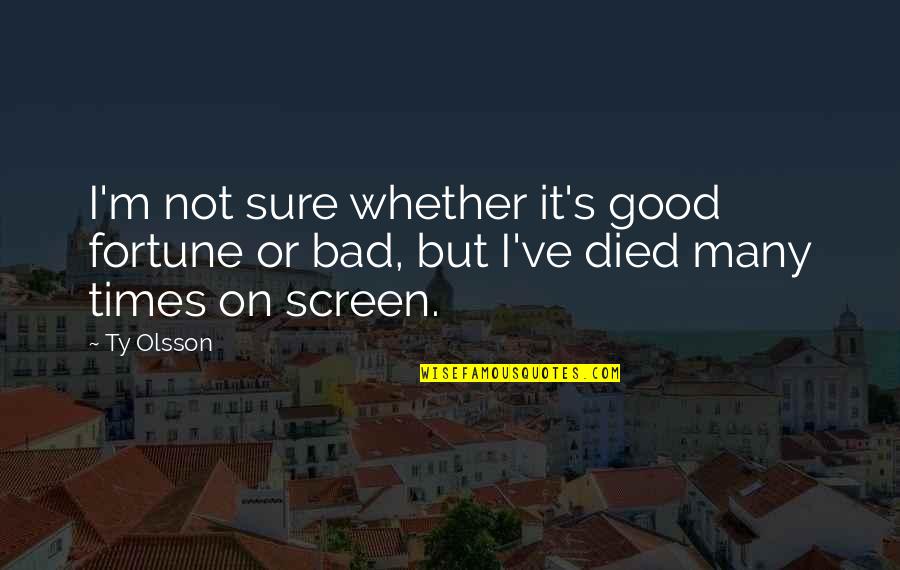 Bad Times Quotes By Ty Olsson: I'm not sure whether it's good fortune or