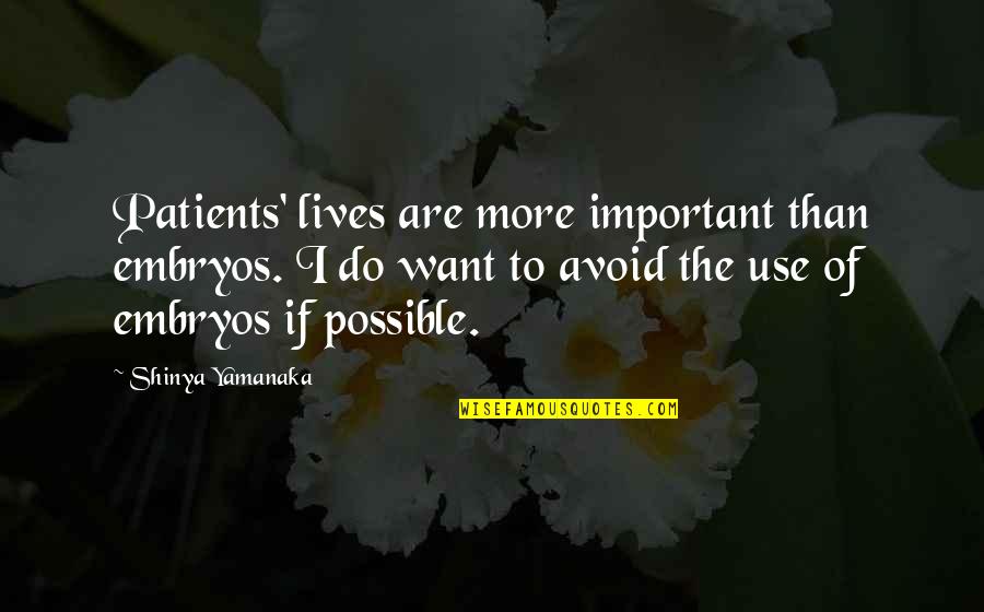Badenhorst Winery Quotes By Shinya Yamanaka: Patients' lives are more important than embryos. I Badenhorst Winery Quotes By Shinya Yamanaka: Patients' lives are more important than embryos. I