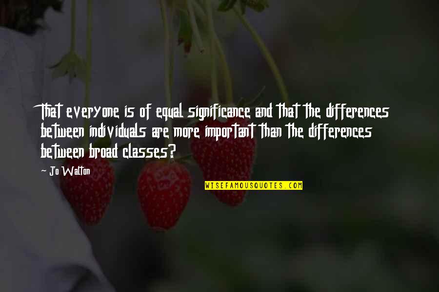 Badmind Picture Quotes By Jo Walton: That everyone is of equal significance and that Badmind Picture Quotes By Jo Walton: That everyone is of equal significance and that