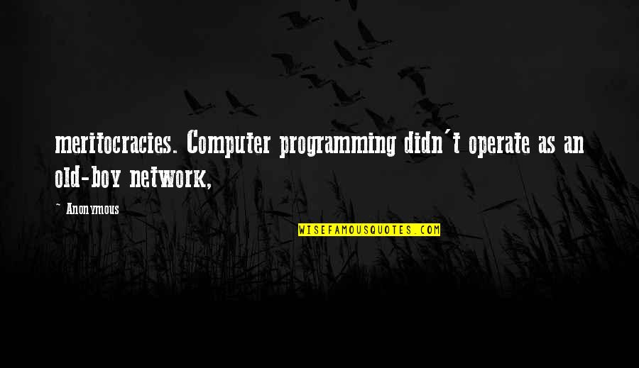 Baggetta And Errington Quotes By Anonymous: meritocracies. Computer programming didn't operate as an old-boy