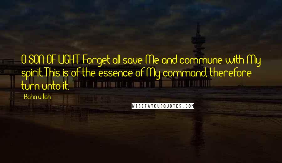 Baha'u'llah quotes: O SON OF LIGHT! Forget all save Me and commune with My spirit. This is of the essence of My command, therefore turn unto it.