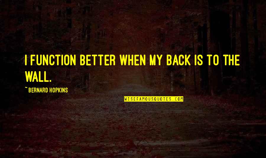 Baichayicenter Quotes By Bernard Hopkins: I function better when my back is to Baichayicenter Quotes By Bernard Hopkins: I function better when my back is to