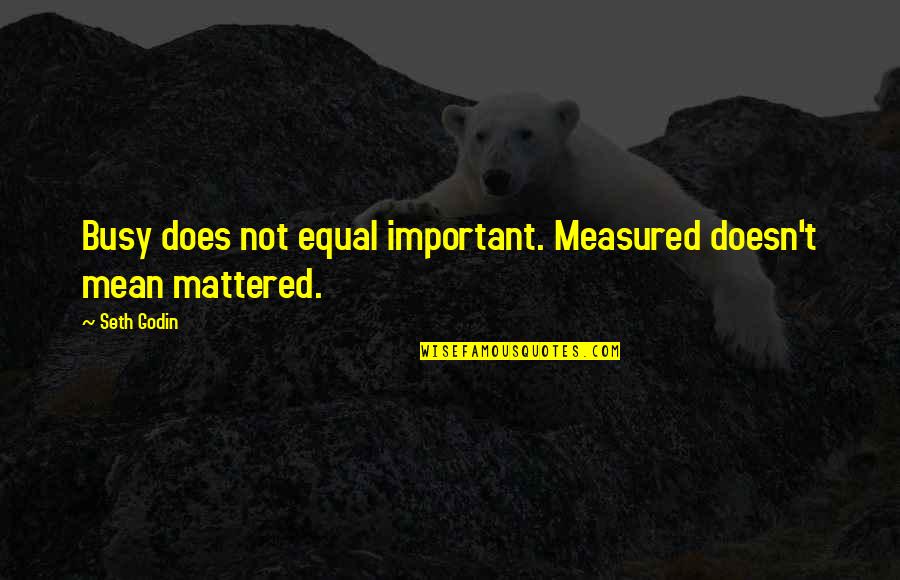 Bailabaila Quotes By Seth Godin: Busy does not equal important. Measured doesn't mean