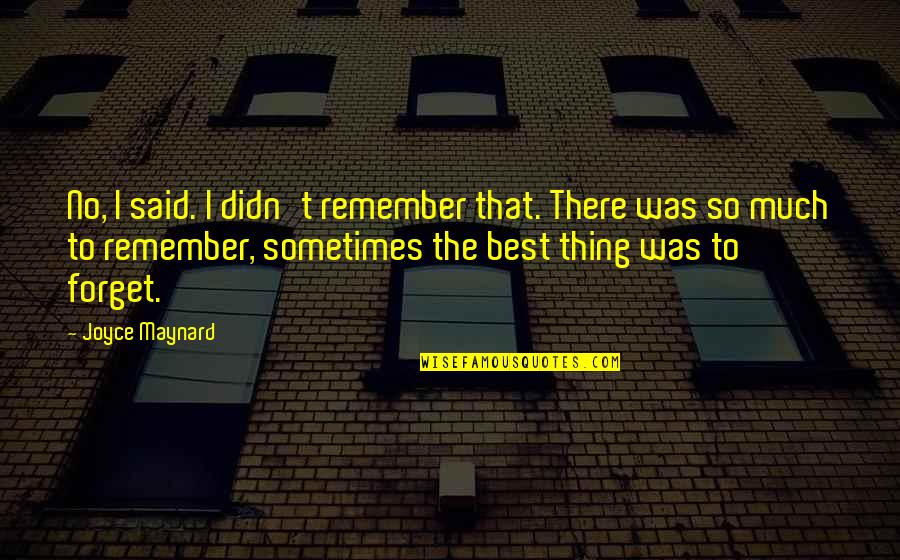 Baiocco Md Quotes By Joyce Maynard: No, I said. I didn't remember that. There Baiocco Md Quotes By Joyce Maynard: No, I said. I didn't remember that. There
