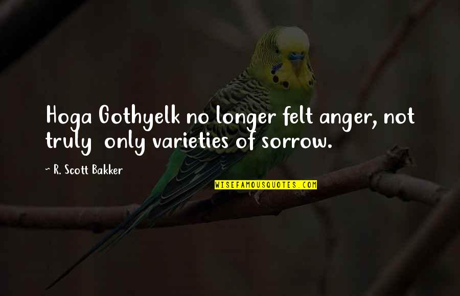 Bakker's Quotes By R. Scott Bakker: Hoga Gothyelk no longer felt anger, not truly Bakker's Quotes By R. Scott Bakker: Hoga Gothyelk no longer felt anger, not truly
