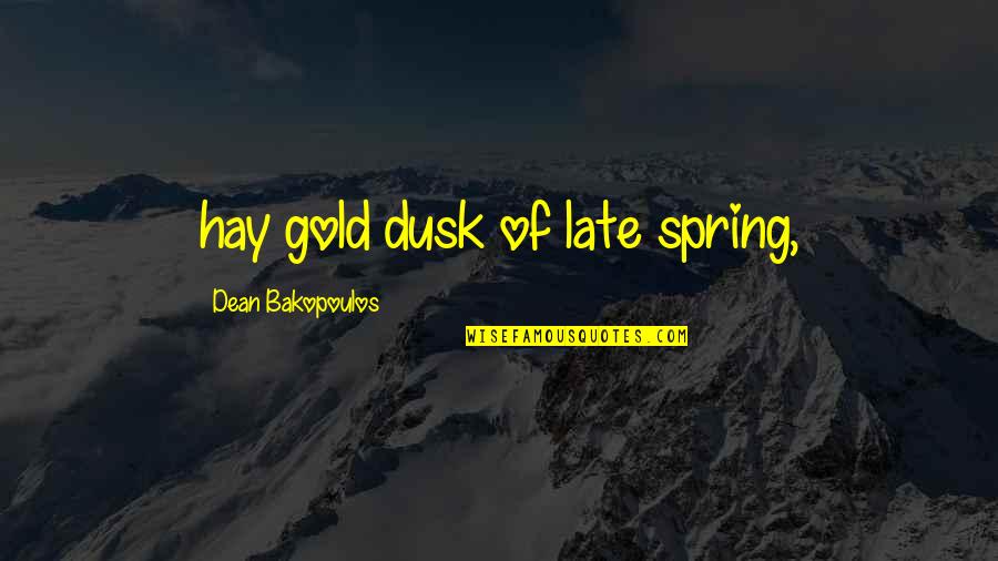 Bakopoulos Quotes By Dean Bakopoulos: hay gold dusk of late spring, Bakopoulos Quotes By Dean Bakopoulos: hay gold dusk of late spring,