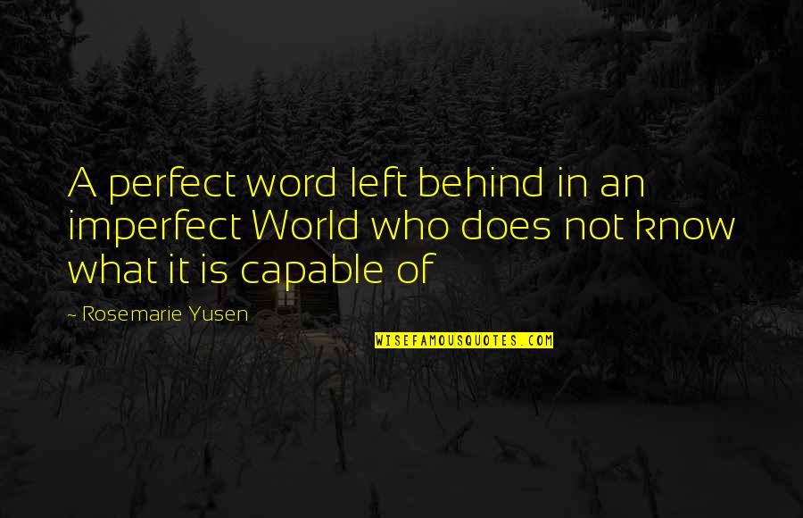 Balance Is Key In Life Quotes By Rosemarie Yusen: A perfect word left behind in an imperfect