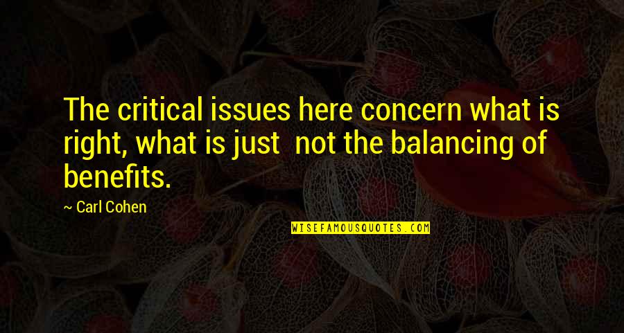 Balancing Quotes By Carl Cohen: The critical issues here concern what is right,