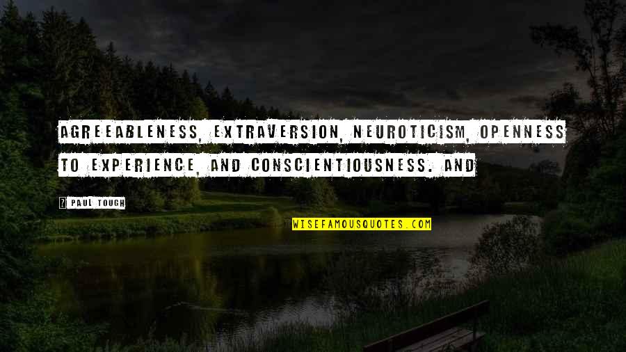 Baldieri Magnum Quotes By Paul Tough: agreeableness, extraversion, neuroticism, openness to experience, and conscientiousness.