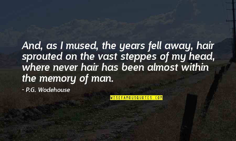 Baldness Quotes By P.G. Wodehouse: And, as I mused, the years fell away,