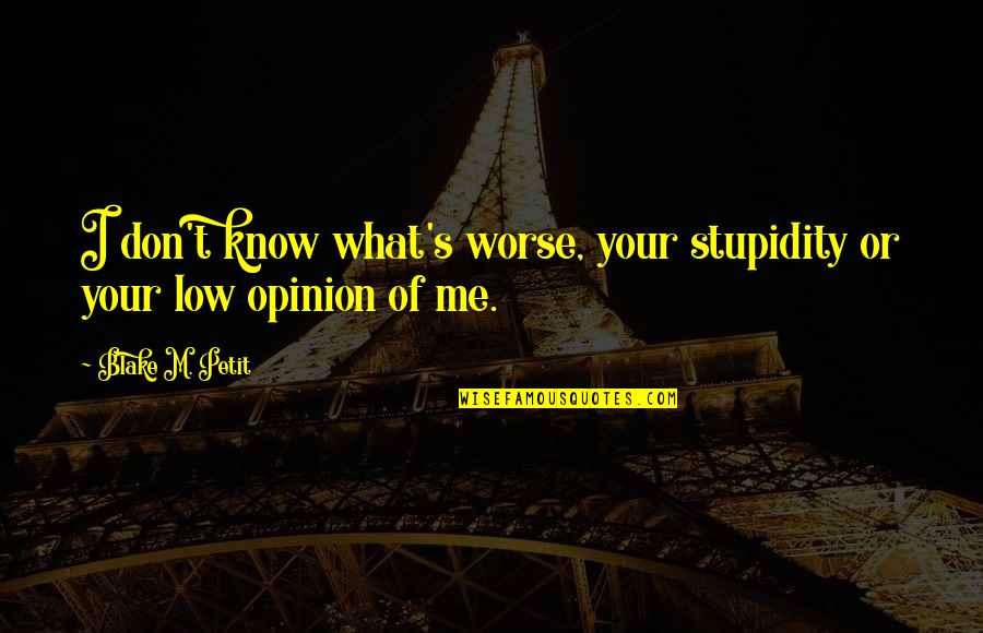 Balik Quotes By Blake M. Petit: I don't know what's worse, your stupidity or