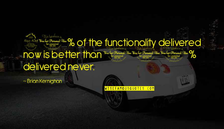 Balkonu Ir Quotes By Brian Kernighan: 90% of the functionality delivered now is better