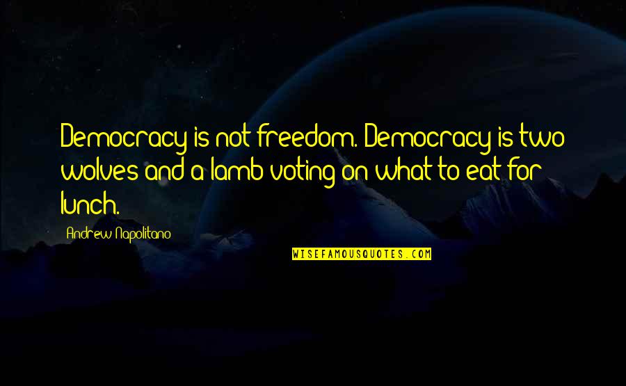 Ball Bearings Quotes By Andrew Napolitano: Democracy is not freedom. Democracy is two wolves