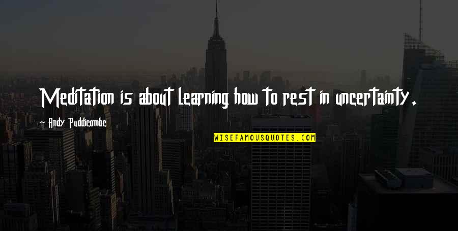 Balloonee Quotes By Andy Puddicombe: Meditation is about learning how to rest in Balloonee Quotes By Andy Puddicombe: Meditation is about learning how to rest in