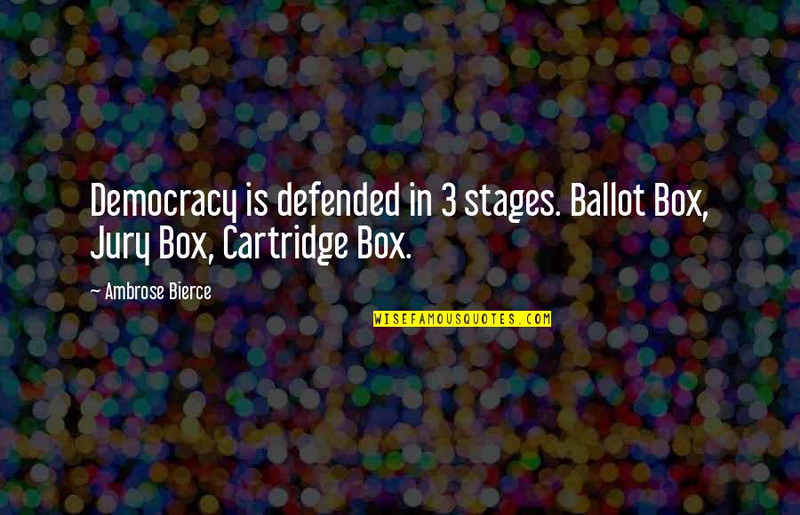 Ballot Quotes By Ambrose Bierce: Democracy is defended in 3 stages. Ballot Box,