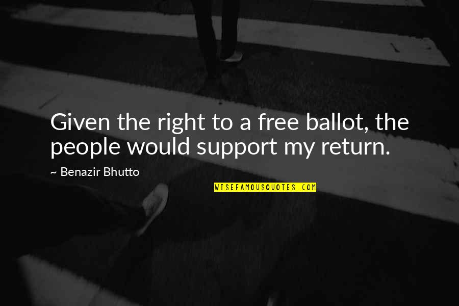 Ballot Quotes By Benazir Bhutto: Given the right to a free ballot, the