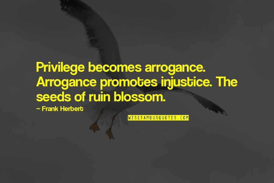 Ballroom Dance Inspirational Quotes By Frank Herbert: Privilege becomes arrogance. Arrogance promotes injustice. The seeds