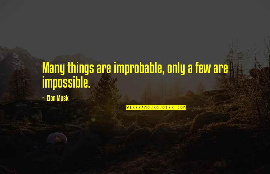 Balnearios Quotes By Elon Musk: Many things are improbable, only a few are