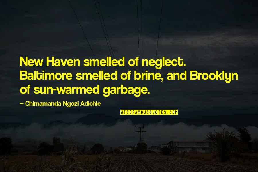 Baltimore Quotes By Chimamanda Ngozi Adichie: New Haven smelled of neglect. Baltimore smelled of