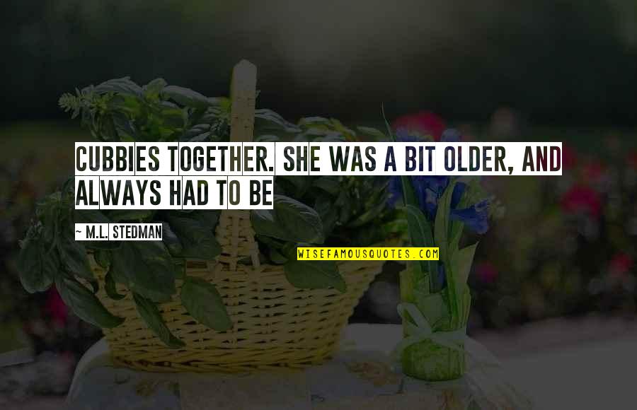 Baluchitherium The Beast Quotes By M.L. Stedman: cubbies together. She was a bit older, and Baluchitherium The Beast Quotes By M.L. Stedman: cubbies together. She was a bit older, and