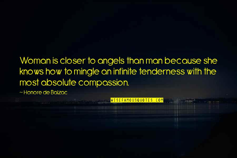 Balzac Quotes By Honore De Balzac: Woman is closer to angels than man because