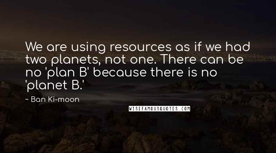 Ban Ki-moon quotes: We are using resources as if we had two planets, not one. There can be no 'plan B' because there is no 'planet B.'