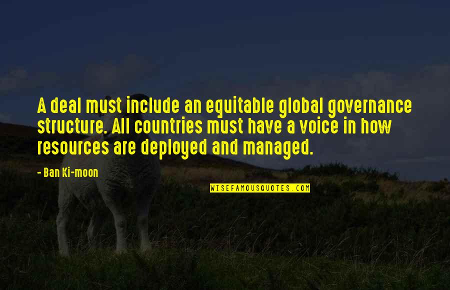 Ban Ki Moon Quotes By Ban Ki-moon: A deal must include an equitable global governance