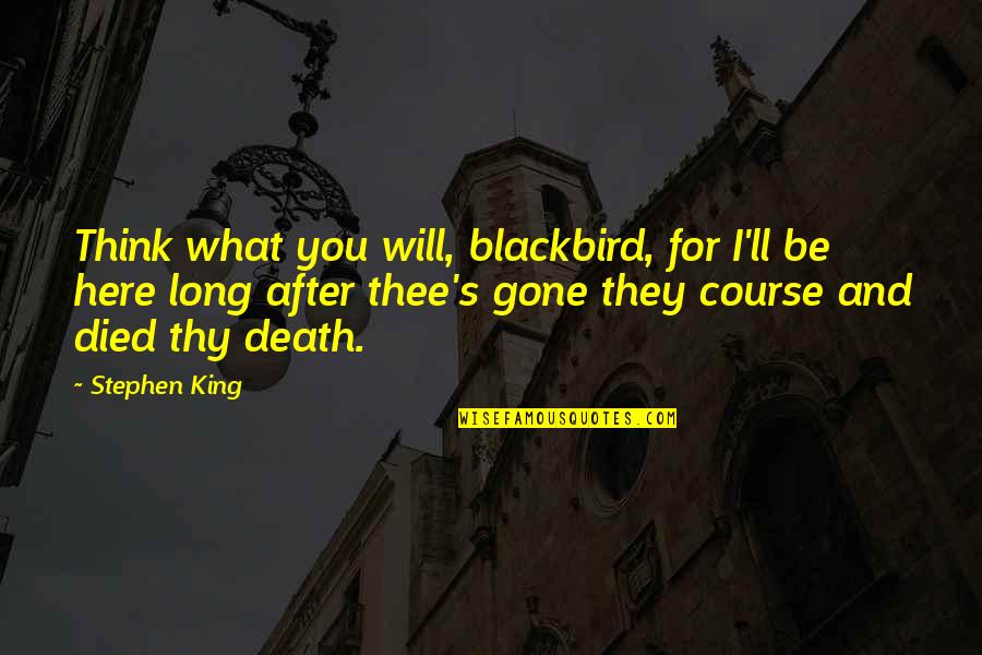 Banagan Quotes By Stephen King: Think what you will, blackbird, for I'll be Banagan Quotes By Stephen King: Think what you will, blackbird, for I'll be