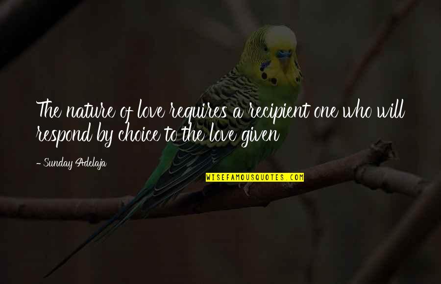 Bananarama Quotes By Sunday Adelaja: The nature of love requires a recipient one Bananarama Quotes By Sunday Adelaja: The nature of love requires a recipient one