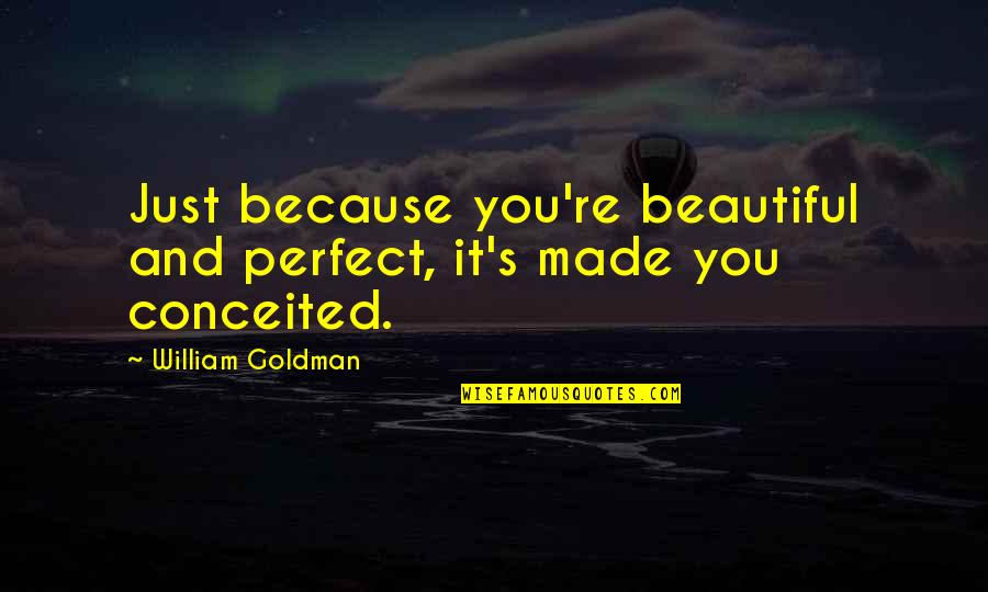 Banda Carnaval Quotes By William Goldman: Just because you're beautiful and perfect, it's made Banda Carnaval Quotes By William Goldman: Just because you're beautiful and perfect, it's made