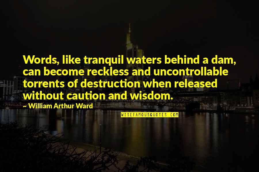 Banded Krait Quotes By William Arthur Ward: Words, like tranquil waters behind a dam, can